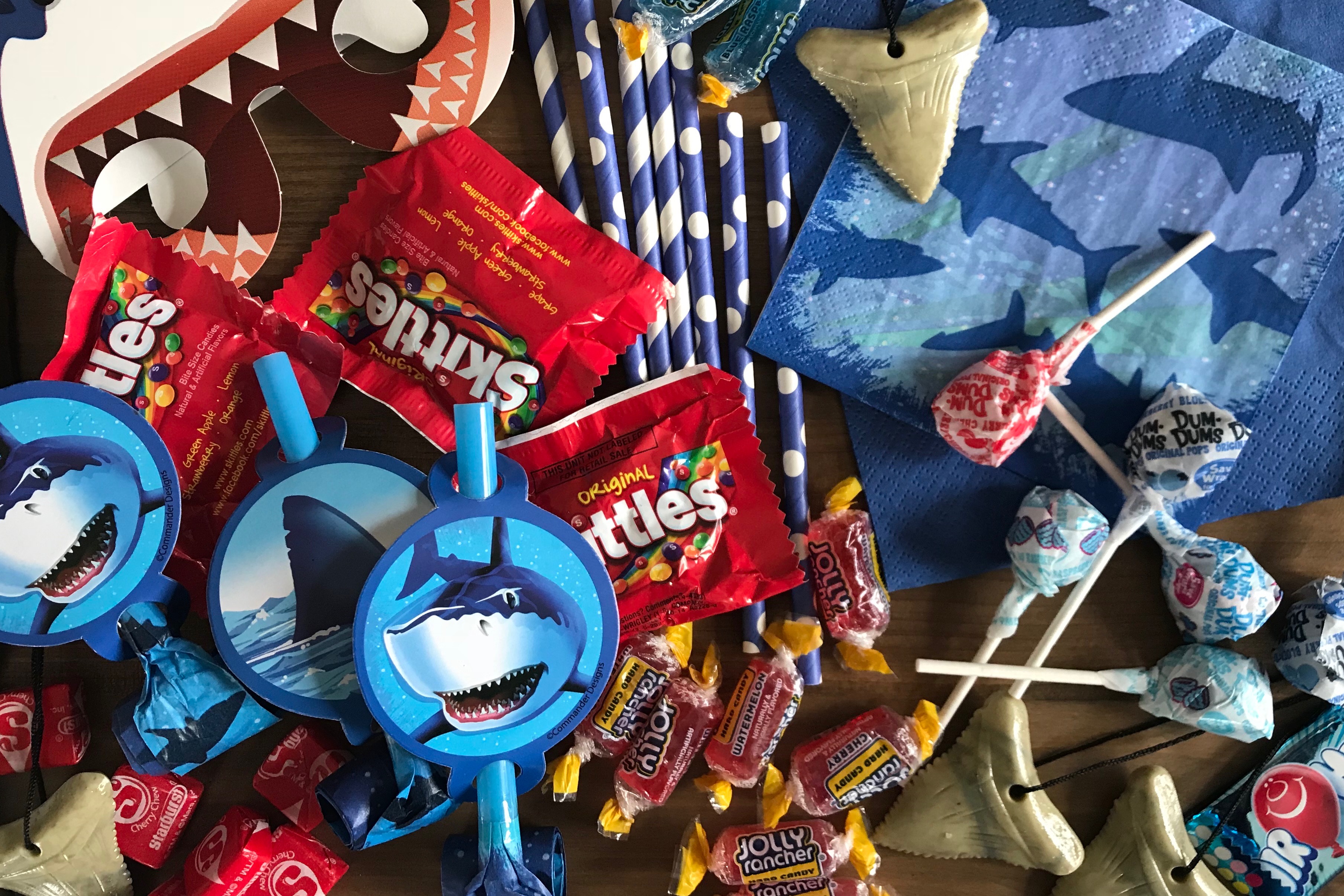 MIxed shark themed party supplies