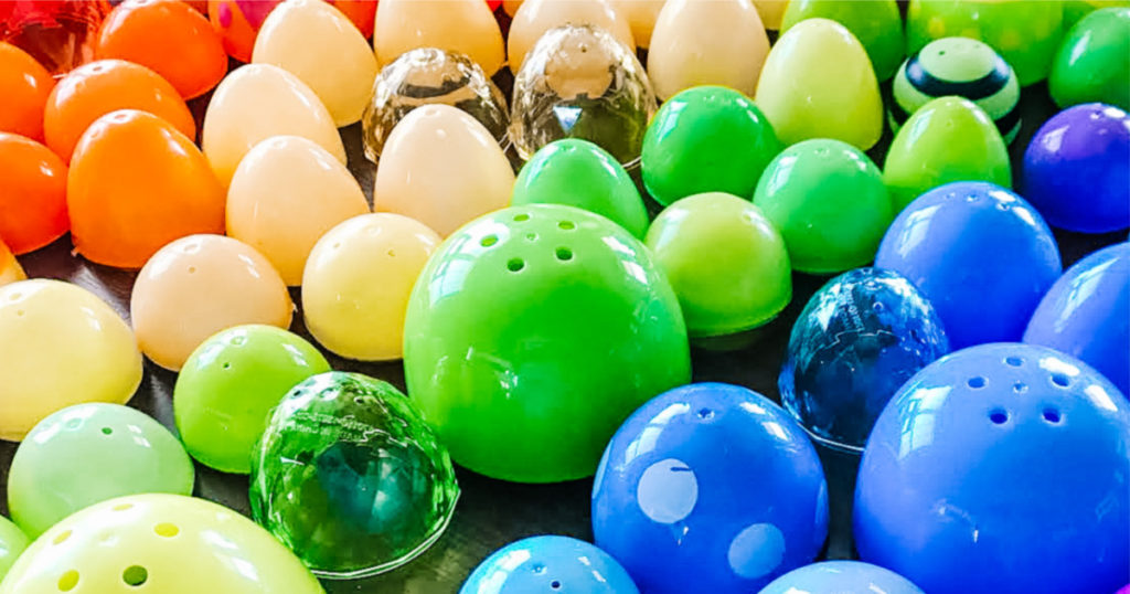 plastic Easter eggs in a rainbow