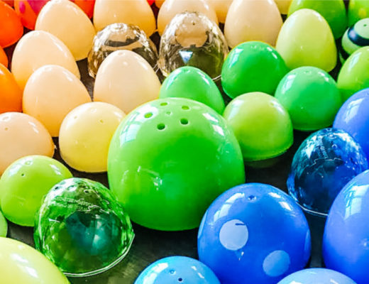 plastic Easter eggs in a rainbow