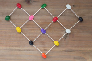 jelly beans connected by toothpicks