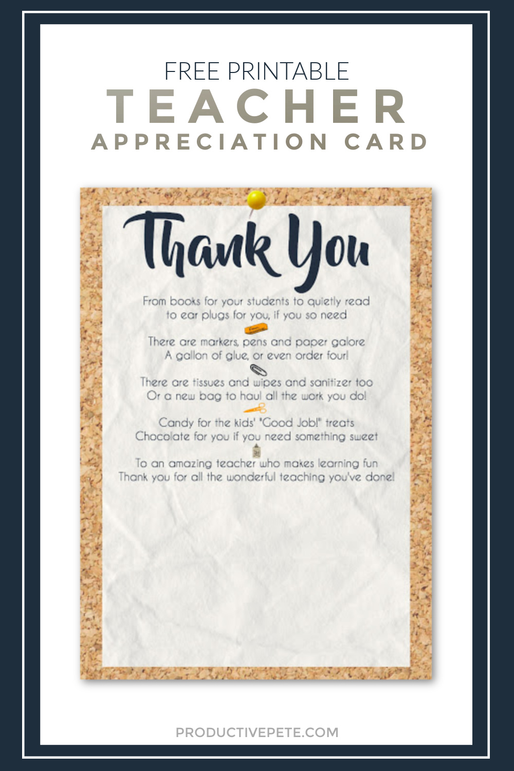 Teacher Appreciation Gift Card Printable - Productive Pete