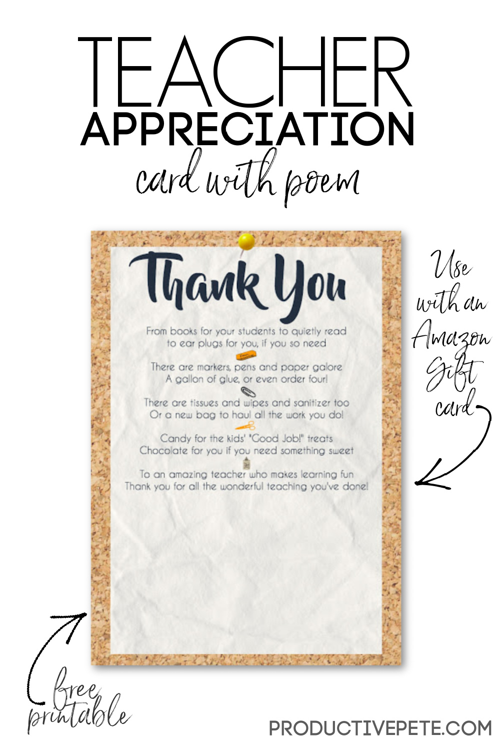 Teacher Appreciation Gift Card Printable - Productive Pete