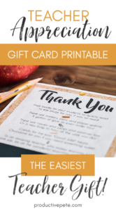 Teacher Appreciation Gift Card Printable - Productive Pete