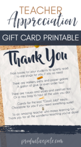 Teacher Appreciation Gift Card Printable - Productive Pete