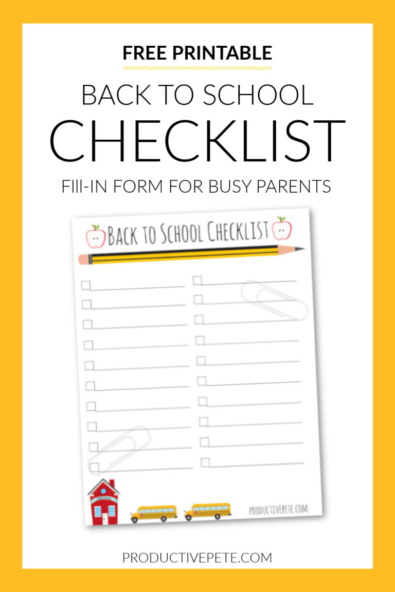 Back to School Checklist Printable for Staying Organized - Productive Pete