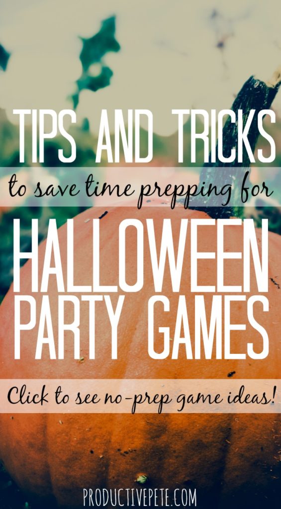 Tips and tricks to save time prepping for Halloween Party games with orange pumpkin scene