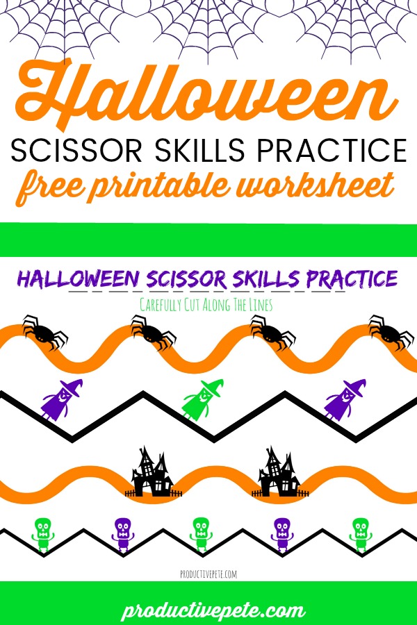Halloween scissor practice worksheet for kids. Scissor Skills practice free printable worksheet