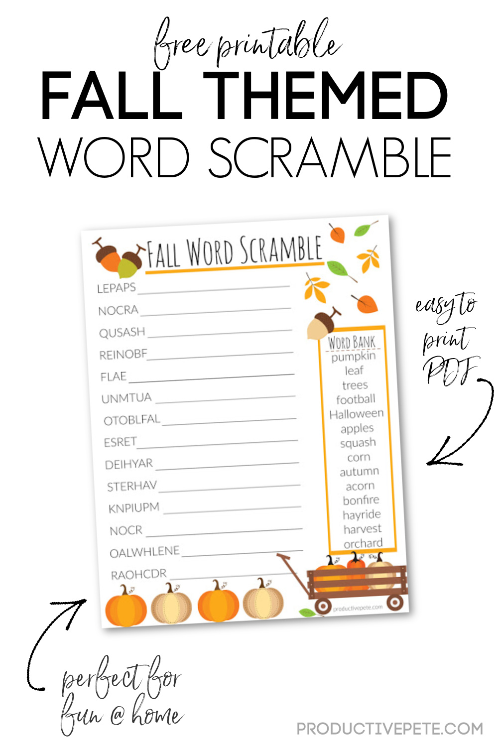 Fall Word Scramble For Kids Free Printable Worksheet Productive Pete