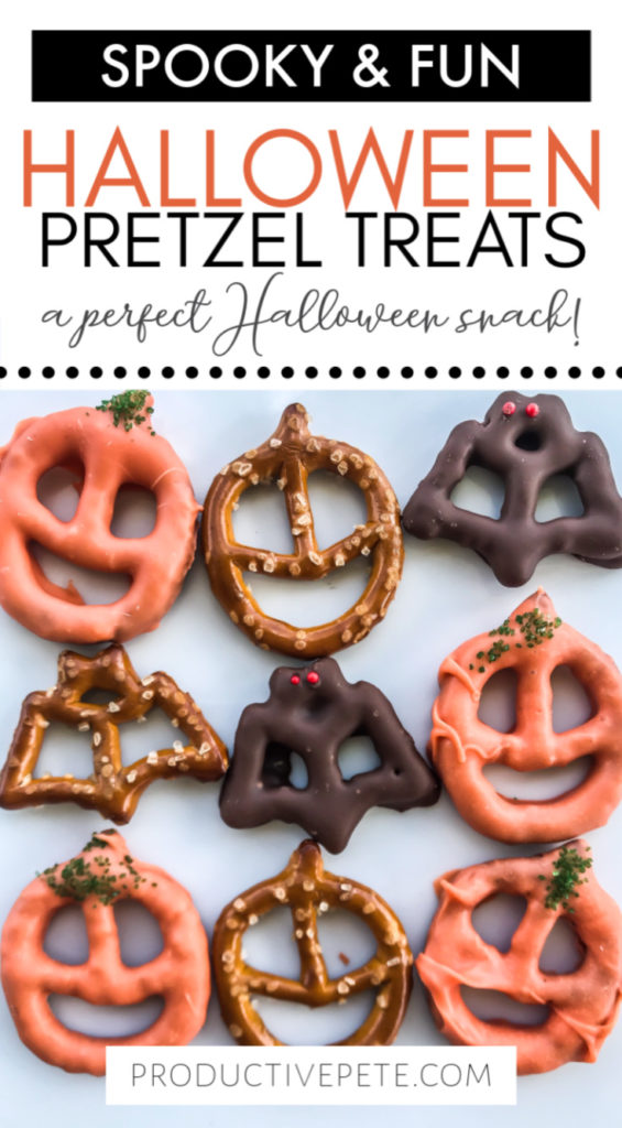 bat and jack-o'-lantern halloween pretzel treats