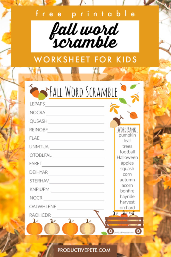 Fall Word Scramble for Kids Free Printable Worksheet Productive Pete