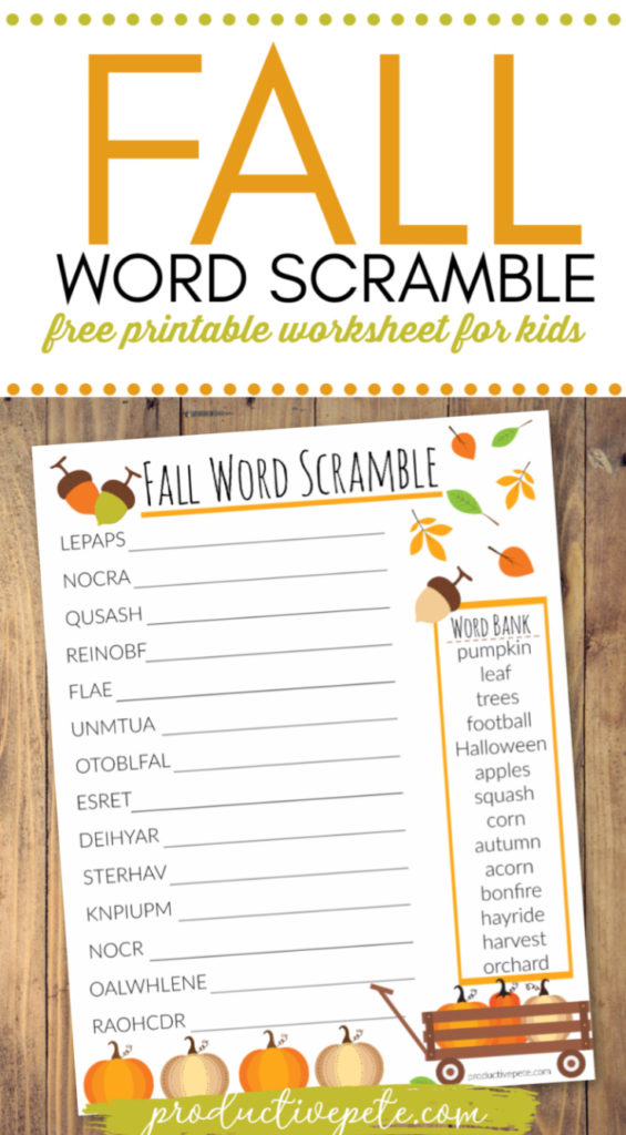 Fall Word Scramble worksheet for kids