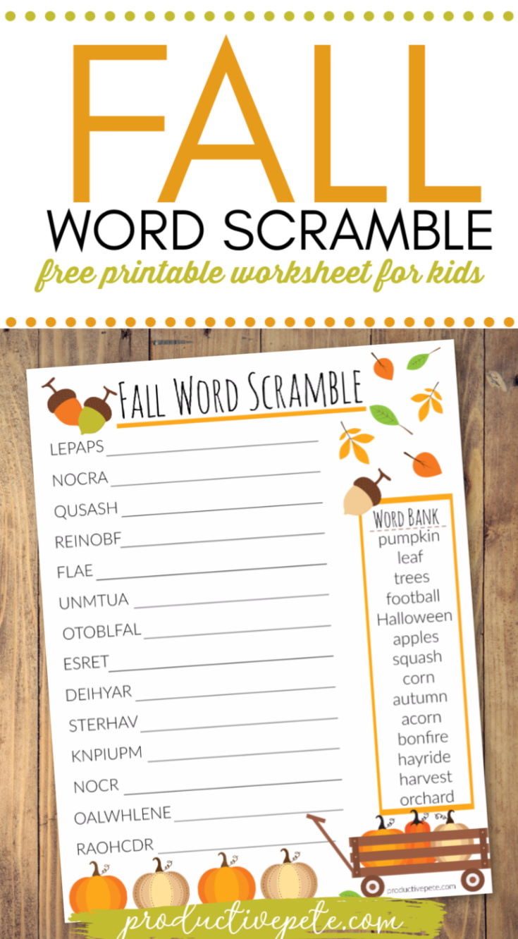 Fall Word Scramble for Kids Free Printable Worksheet Productive Pete