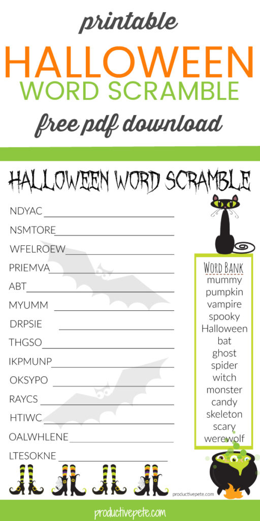 Free Printable Halloween Word Scramble PDF for Kids Productive Pete