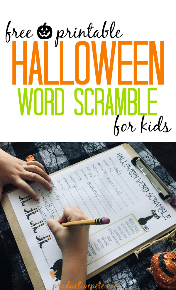 Free printable Halloween Word Scramble for Kids