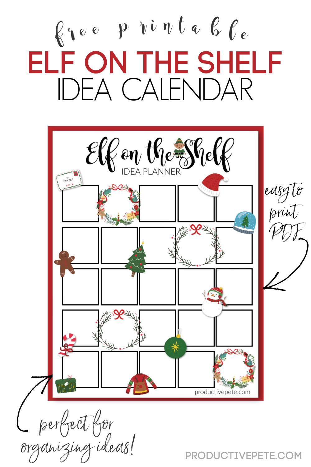 Free Printable Elf on the Shelf Calendar Productive Pete