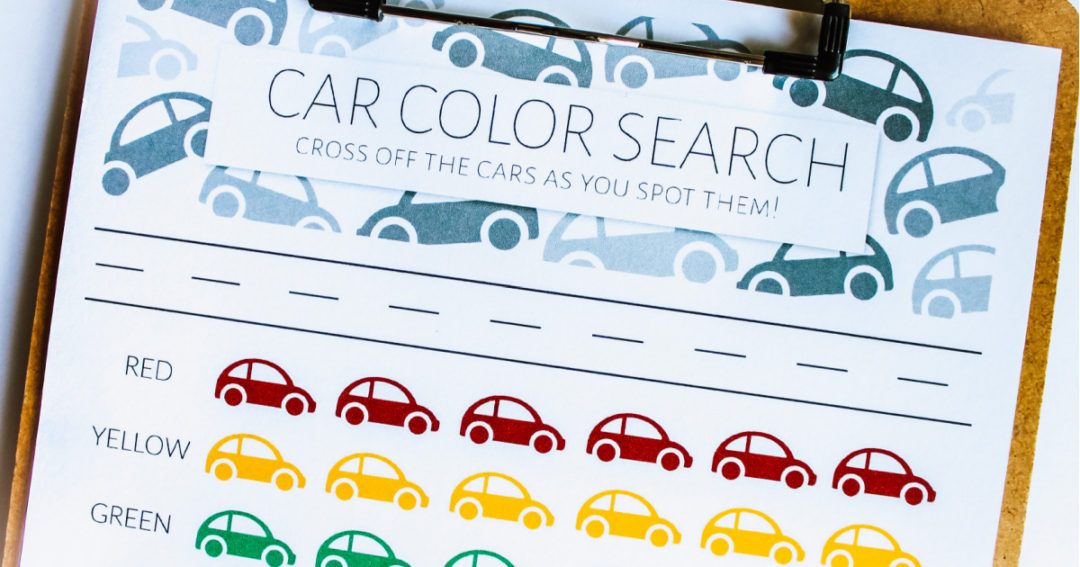 Car Color Search Road Trip Printable Game for Kids - Productive Pete