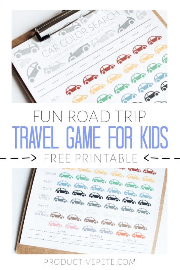 Car Color Search Road Trip Printable Game for Kids