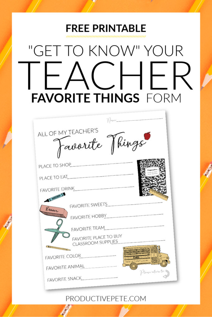 Get to Know Your Teacher's Favorite Things Printable Form