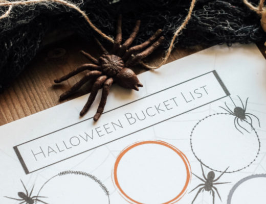 Blank Halloween Bucket List on wood with spider and skeletons