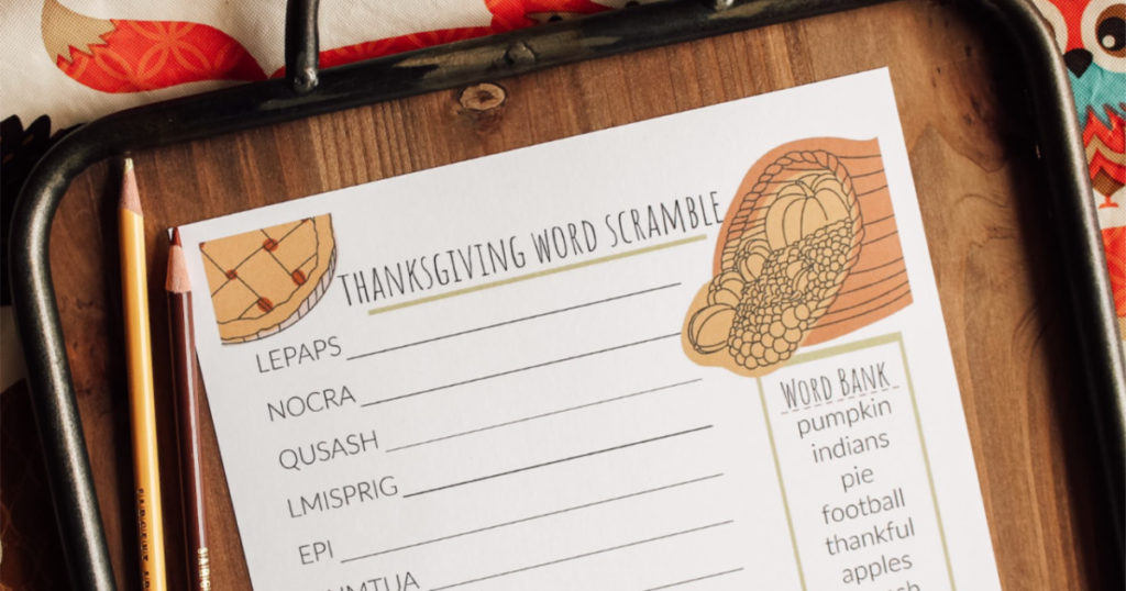 Printable Thanksgiving Word Scramble