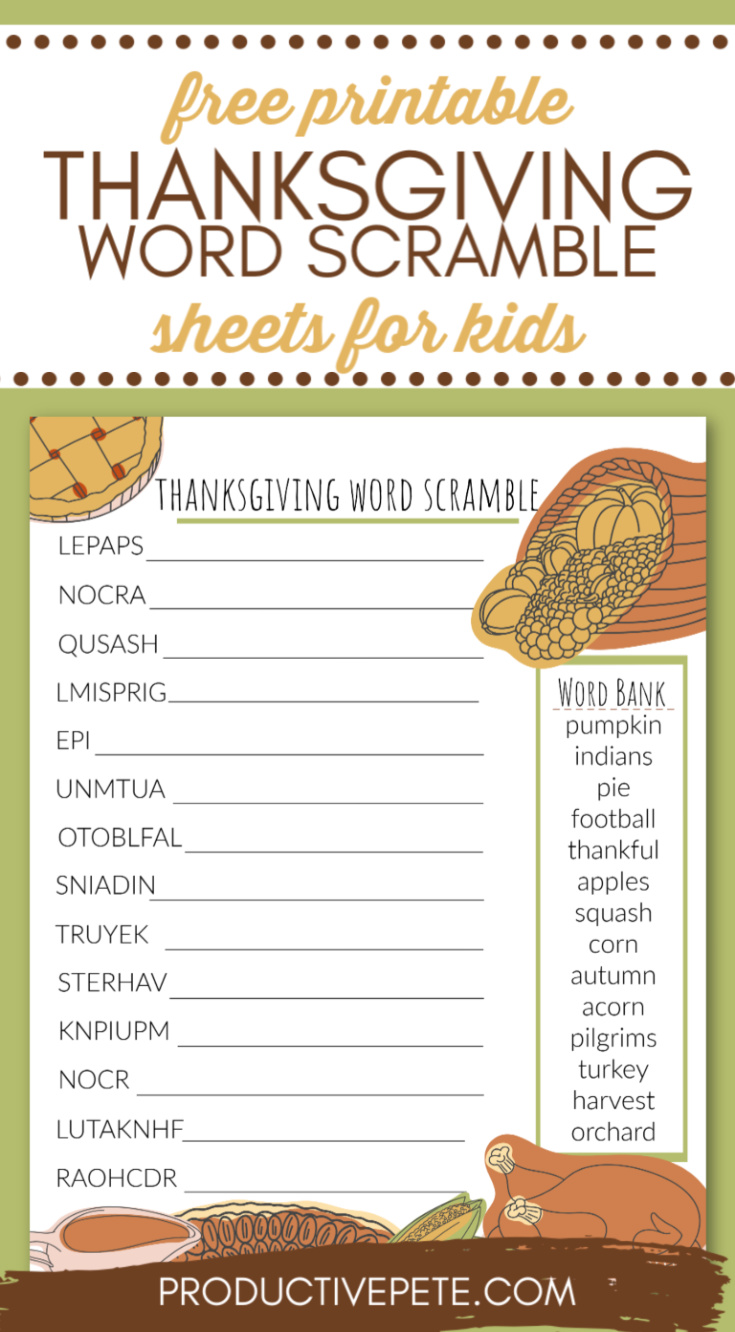 Printable Thanksgiving Word Scramble Game