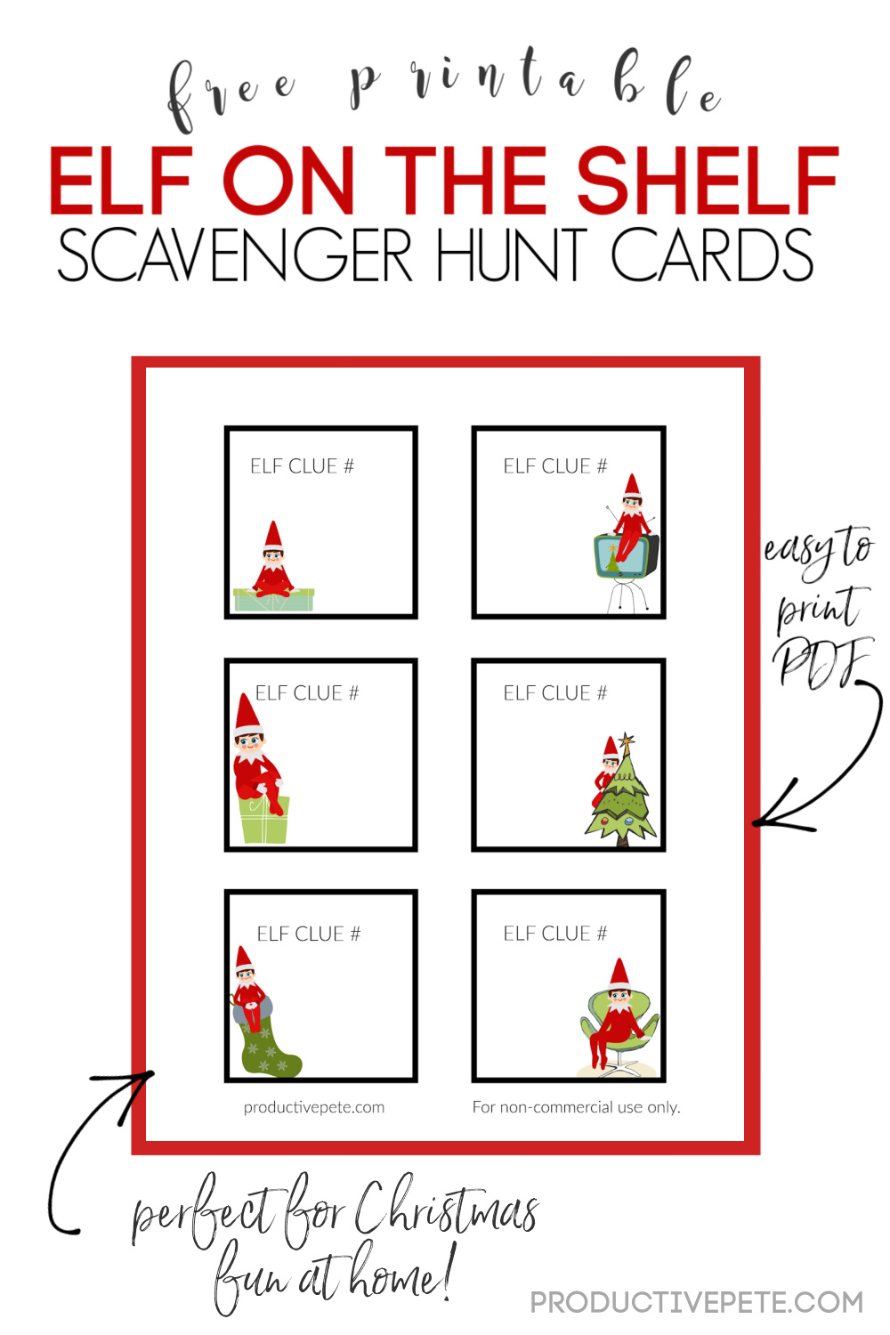 Printable Elf on the Shelf Scavenger Hunt Cards & Ideas Productive Pete