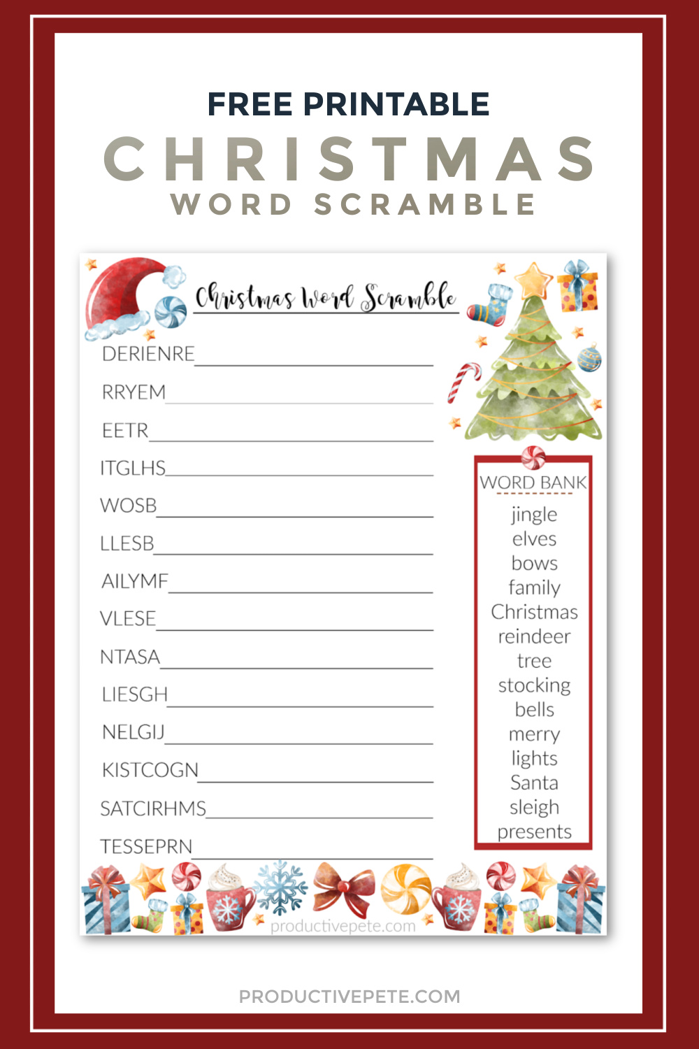 Free Christmas Word Scramble Printable