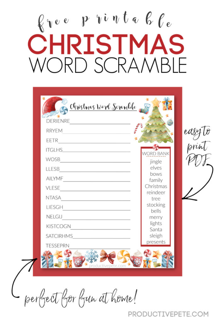 Free Printable Christmas Word Scramble PDF for Kids Productive Pete