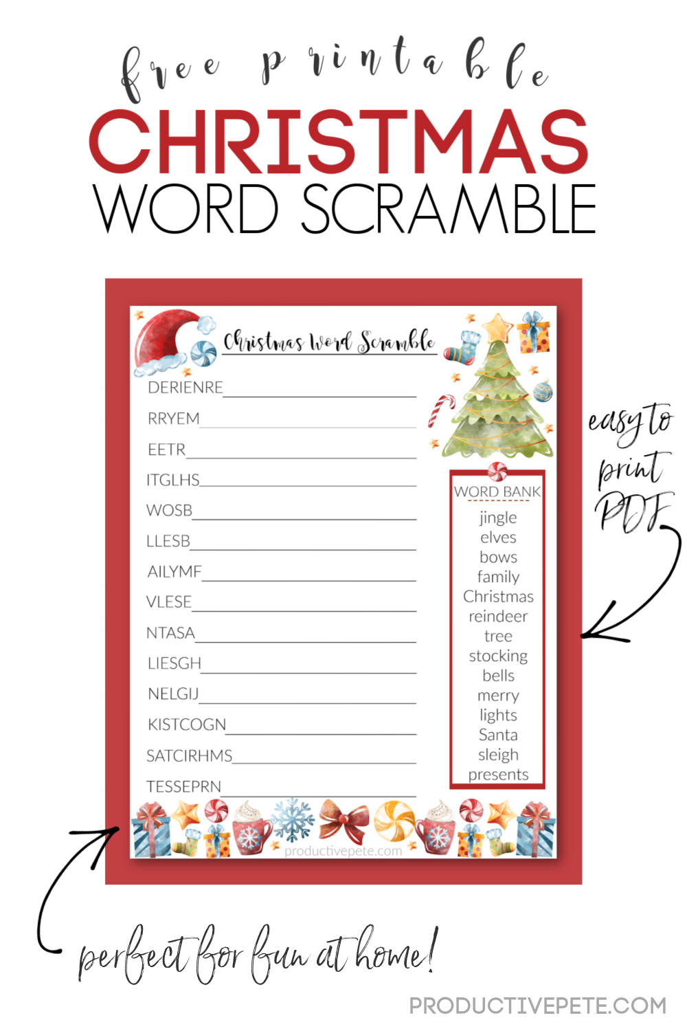 Free Printable Christmas Word Scramble PDF for Kids Productive Pete