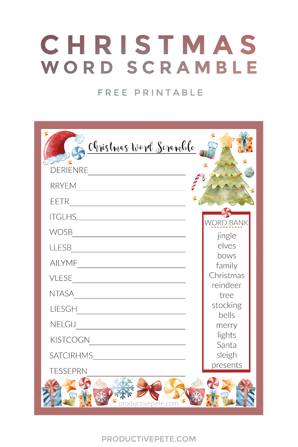 Free Printable Christmas Word Scramble PDF For Kids Productive Pete