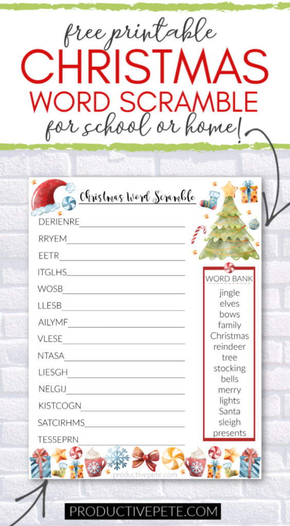 Free Printable Christmas Word Scramble for Kids