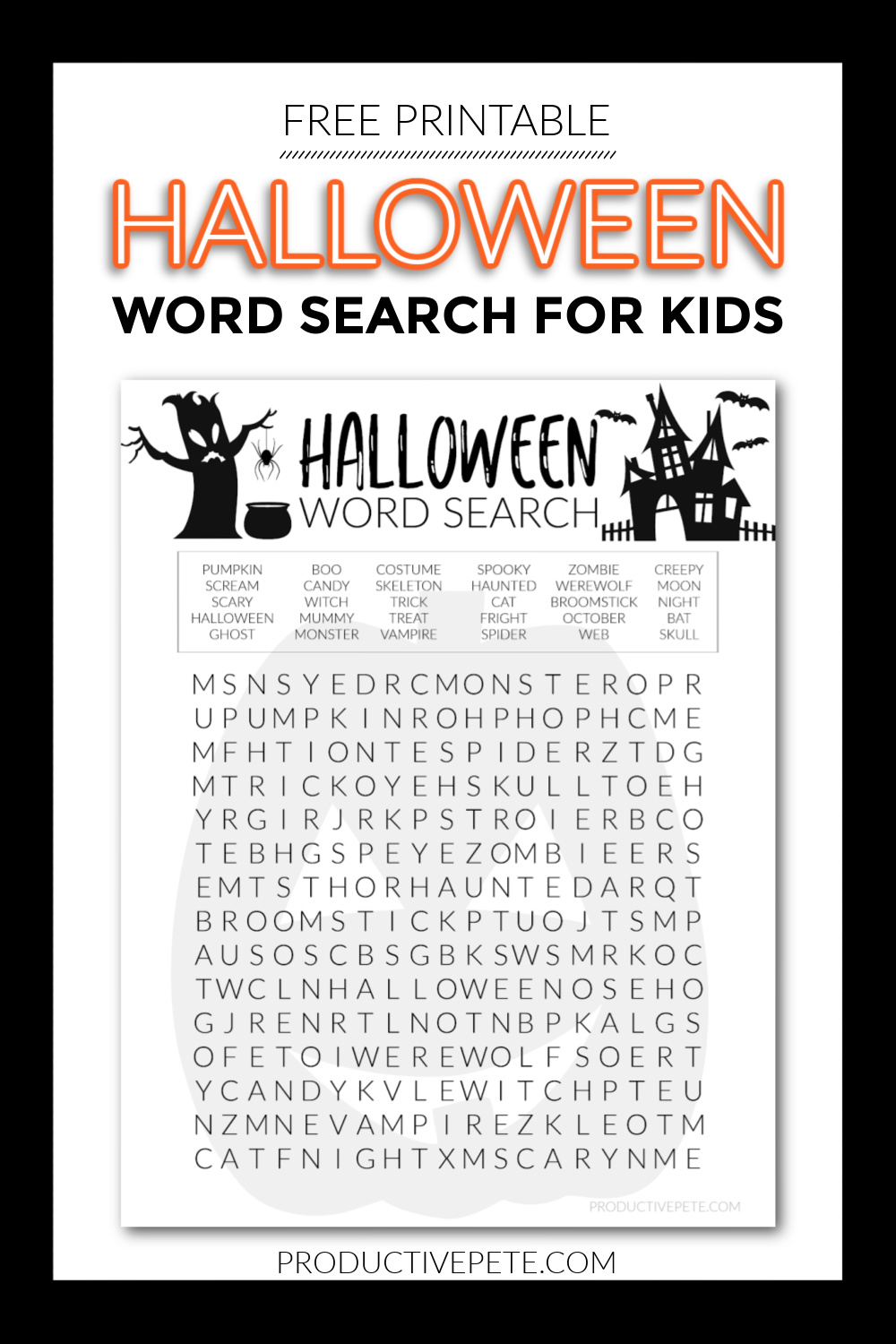 Halloween Word Search Free Printable for Kids - Productive Pete